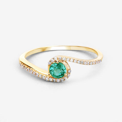 Bids.com 0.33 Carat Genuine Zambian Emerald and White Diamond 14K Yellow Gold Ring Rings White Smoke size 7.00,size 6.00,size 8.00,size 5.00,size 9.00