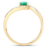 Bids.com 0.33 Carat Genuine Zambian Emerald and White Diamond 14K Yellow Gold Ring Rings White Smoke size 7.00,size 6.00,size 8.00,size 5.00,size 9.00