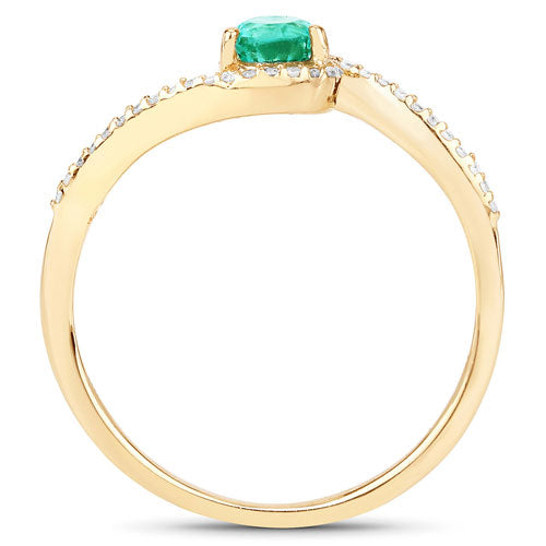 Bids.com 0.33 Carat Genuine Zambian Emerald and White Diamond 14K Yellow Gold Ring Rings White Smoke size 7.00,size 6.00,size 8.00,size 5.00,size 9.00