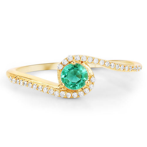 Bids.com 0.33 Carat Genuine Zambian Emerald and White Diamond 14K Yellow Gold Ring Rings White Smoke size 7.00,size 6.00,size 8.00,size 5.00,size 9.00
