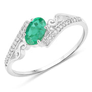 Bids.com 0.51 Carat Genuine Zambian Emerald and White Diamond 14K White Gold Ring Rings White Smoke size 7.00,size 5.00,size 6.00,size 8.00,size 9.00