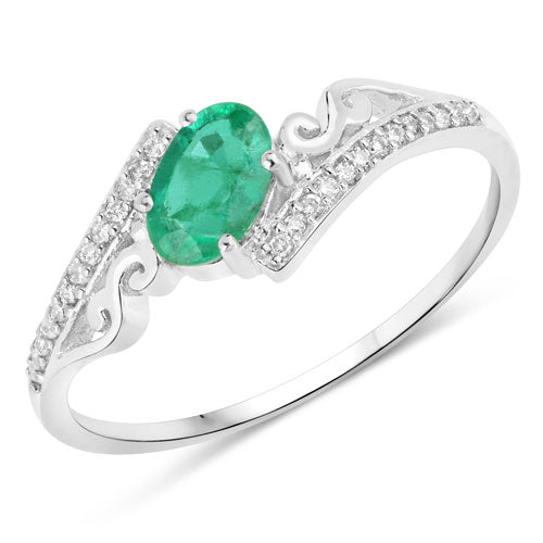 Bids.com 0.51 Carat Genuine Zambian Emerald and White Diamond 14K White Gold Ring Rings White Smoke size 7.00,size 5.00,size 6.00,size 8.00,size 9.00