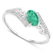 Bids.com 0.51 Carat Genuine Zambian Emerald and White Diamond 14K White Gold Ring Rings White Smoke size 7.00,size 5.00,size 6.00,size 8.00,size 9.00