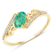 Bids.com 0.51 Carat Genuine Zambian Emerald and White Diamond 14K Yellow Gold Ring Rings White Smoke size 6.00,size 7.00,size 8.00,size 5.00,size 9.00