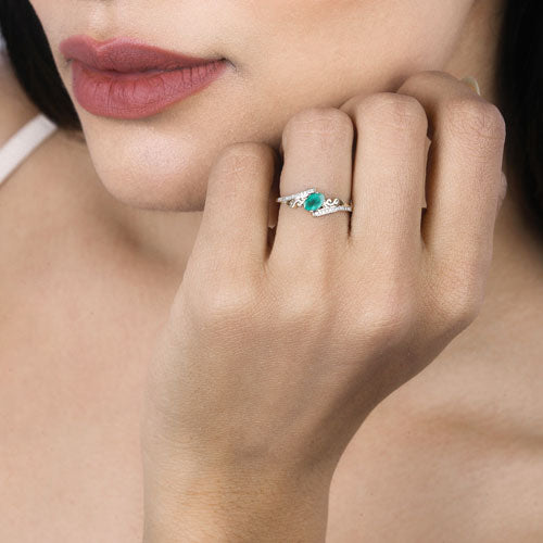 Bids.com 0.51 Carat Genuine Zambian Emerald and White Diamond 14K Yellow Gold Ring Rings Tan size 6.00,size 7.00,size 8.00,size 5.00,size 9.00