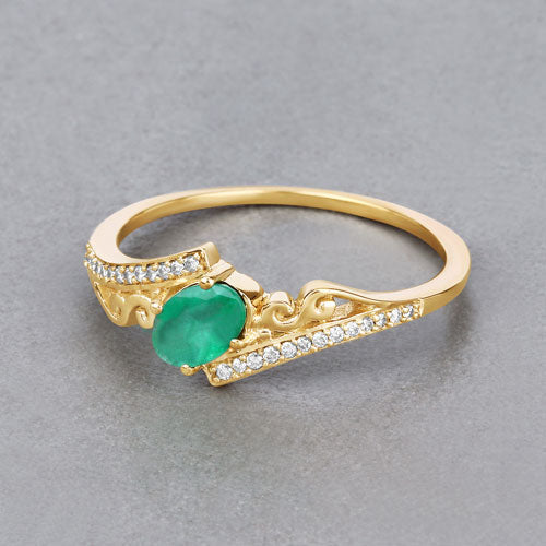 Bids.com 0.51 Carat Genuine Zambian Emerald and White Diamond 14K Yellow Gold Ring Rings Dark Gray size 6.00,size 7.00,size 8.00,size 5.00,size 9.00