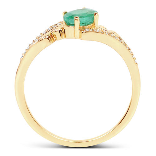 Bids.com 0.51 Carat Genuine Zambian Emerald and White Diamond 14K Yellow Gold Ring Rings White Smoke size 6.00,size 7.00,size 8.00,size 5.00,size 9.00
