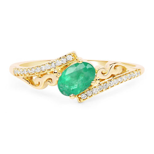 Bids.com 0.51 Carat Genuine Zambian Emerald and White Diamond 14K Yellow Gold Ring Rings White Smoke size 6.00,size 7.00,size 8.00,size 5.00,size 9.00