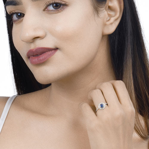 Bids.com 0.72 Carat Genuine Blue Sapphire and White Diamond 14K White Gold Ring Rings Tan size 5.00,size 6.00,size 7.00,size 8.00,size 9.00
