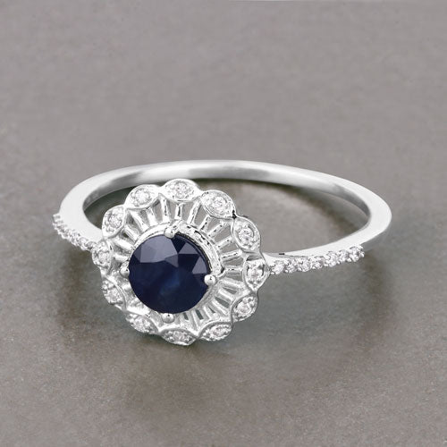 Bids.com 0.72 Carat Genuine Blue Sapphire and White Diamond 14K White Gold Ring Rings Slate Gray size 5.00,size 6.00,size 7.00,size 8.00,size 9.00