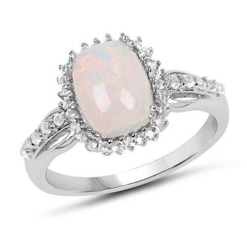 Bids.com 1.55 Carat Genuine Ethiopian Opal and White Topaz .925 Sterling Silver Ring Rings White Smoke size 5.00,size 6.00,size 10.00,size 7.00,size 8.00,size 9.00,size 9.50
