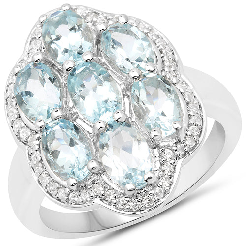 Bids.com 3.09 Carat Genuine Aquamarine and White Zircon .925 Sterling Silver Ring Rings White Smoke size 6.00,size 8.00,size 7.00