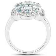 Bids.com 3.09 Carat Genuine Aquamarine and White Zircon .925 Sterling Silver Ring Rings White Smoke size 6.00,size 8.00,size 7.00