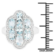 Bids.com 3.09 Carat Genuine Aquamarine and White Zircon .925 Sterling Silver Ring Rings White Smoke size 6.00,size 8.00,size 7.00