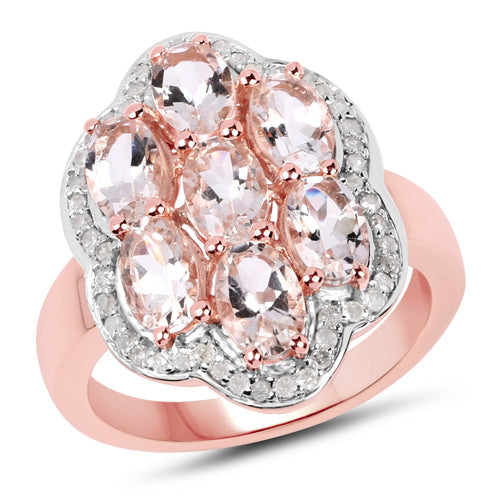Bids.com 3.06 Carat Genuine Morganite and White Diamond .925 Sterling Silver Ring Rings White Smoke size 7.50,size 5.00,size 6.00,size 7.00,size 8.00,size 9.00