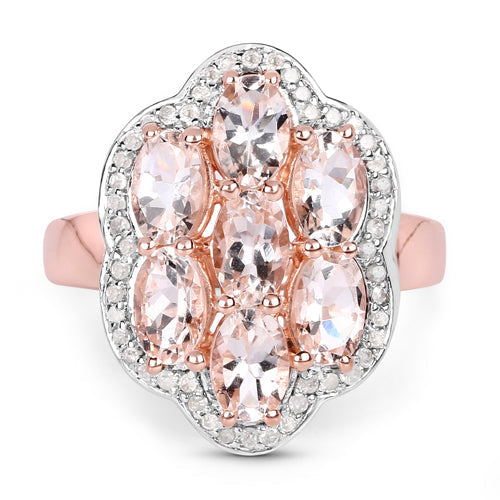 Bids.com 3.06 Carat Genuine Morganite and White Diamond .925 Sterling Silver Ring Rings White Smoke size 7.50,size 5.00,size 6.00,size 7.00,size 8.00,size 9.00