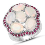 Bids.com 4.66 Carat Genuine Ethiopian Opal and Ruby .925 Sterling Silver Ring Rings White Smoke size 7.00,size 5.00,size 6.00,size 8.00,size 9.00