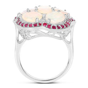 Bids.com 4.66 Carat Genuine Ethiopian Opal and Ruby .925 Sterling Silver Ring Rings White Smoke size 7.00,size 5.00,size 6.00,size 8.00,size 9.00