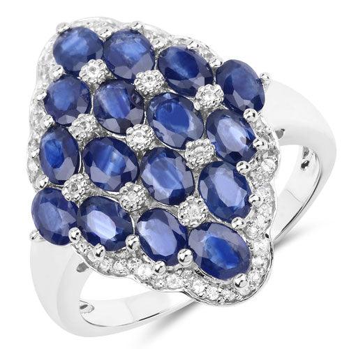 Bids.com 3.48 Carat Genuine Blue Sapphire and White Zircon .925 Sterling Silver Ring Rings White Smoke size 7.00,size 5.00,size 6.00,size 8.00,size 9.00,size 5.50,size 9.25