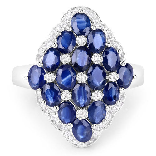 Bids.com 3.48 Carat Genuine Blue Sapphire and White Zircon .925 Sterling Silver Ring Rings White Smoke size 7.00,size 5.00,size 6.00,size 8.00,size 9.00,size 5.50,size 9.25