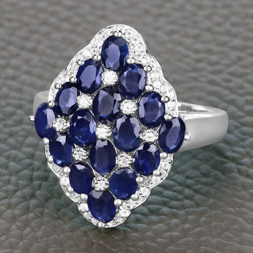 Bids.com 3.48 Carat Genuine Blue Sapphire and White Zircon .925 Sterling Silver Ring Rings Dim Gray size 7.00,size 5.00,size 6.00,size 8.00,size 9.00,size 5.50,size 9.25