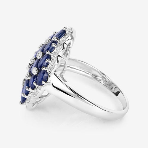 Bids.com 3.48 Carat Genuine Blue Sapphire and White Zircon .925 Sterling Silver Ring Rings White Smoke size 7.00,size 5.00,size 6.00,size 8.00,size 9.00,size 5.50,size 9.25
