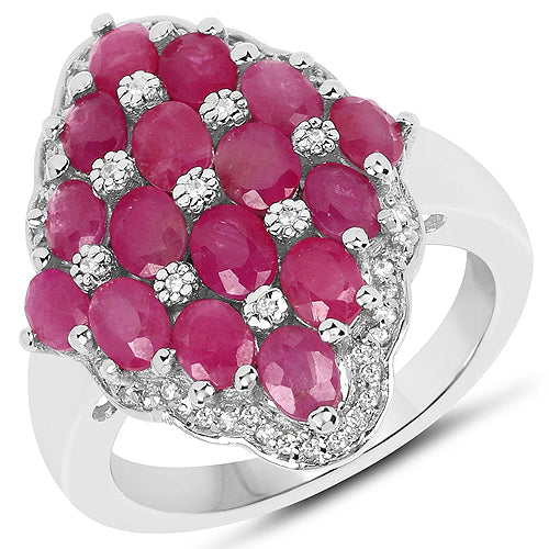 Bids.com 3.80 Carat Ruby and White Zircon .925 Sterling Silver Ring Rings White Smoke size 6.00,size 7.00,size 5.00,size 8.00,size 9.00