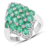 Bids.com 2.68 Carat Genuine Zambian Emerald and White Zircon .925 Sterling Silver Ring Rings White Smoke size 7.00,size 5.00,size 6.00,size 8.00,size 9.00