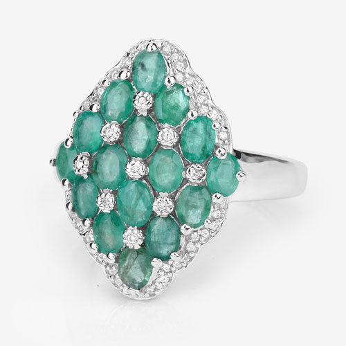 Bids.com 2.68 Carat Genuine Zambian Emerald and White Zircon .925 Sterling Silver Ring Rings White Smoke size 7.00,size 5.00,size 6.00,size 8.00,size 9.00