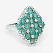 Bids.com 2.68 Carat Genuine Zambian Emerald and White Zircon .925 Sterling Silver Ring Rings White Smoke size 7.00,size 5.00,size 6.00,size 8.00,size 9.00