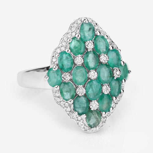 Bids.com 2.68 Carat Genuine Zambian Emerald and White Zircon .925 Sterling Silver Ring Rings White Smoke size 7.00,size 5.00,size 6.00,size 8.00,size 9.00