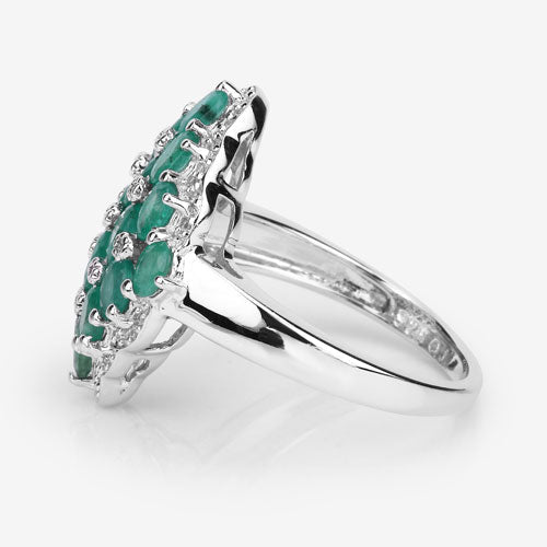 Bids.com 2.68 Carat Genuine Zambian Emerald and White Zircon .925 Sterling Silver Ring Rings White Smoke size 7.00,size 5.00,size 6.00,size 8.00,size 9.00