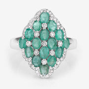 Bids.com 2.68 Carat Genuine Zambian Emerald and White Zircon .925 Sterling Silver Ring Rings White Smoke size 7.00,size 5.00,size 6.00,size 8.00,size 9.00