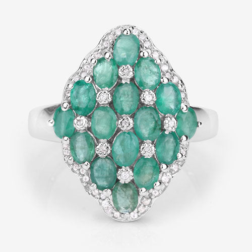 Bids.com 2.68 Carat Genuine Zambian Emerald and White Zircon .925 Sterling Silver Ring Rings White Smoke size 7.00,size 5.00,size 6.00,size 8.00,size 9.00