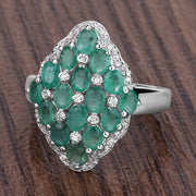 Bids.com 2.68 Carat Genuine Zambian Emerald and White Zircon .925 Sterling Silver Ring Rings Dim Gray size 7.00,size 5.00,size 6.00,size 8.00,size 9.00