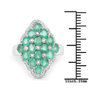 Bids.com 2.68 Carat Genuine Zambian Emerald and White Zircon .925 Sterling Silver Ring Rings White Smoke size 7.00,size 5.00,size 6.00,size 8.00,size 9.00