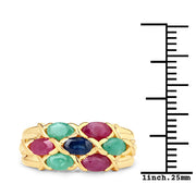 Bids.com 1.63 Carat Genuine Ruby, Blue Sapphire and Emerald .925 Sterling Silver Ring Rings White Smoke size 7.00,size 6.00,size 8.00,size 9.00,size 5.00