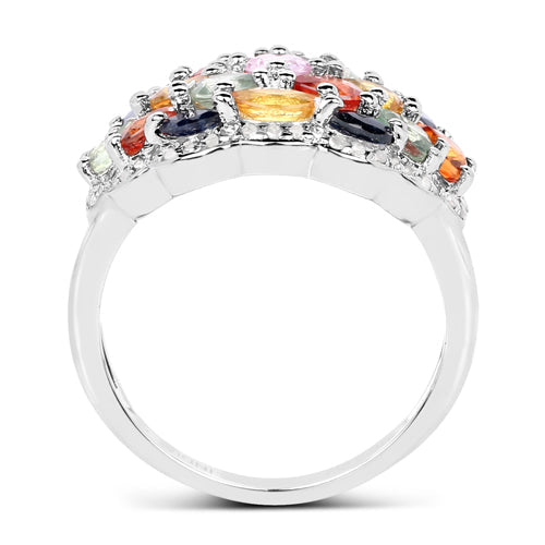 Bids.com 2.85 Carat Genuine Multi Sapphire .925 Sterling Silver Ring Rings White Smoke size 7.00,size 5.00,size 6.00,size 8.00,size 9.00