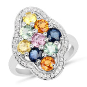 Bids.com 2.63 Carat Genuine Multi Sapphire .925 Sterling Silver Ring Rings White Smoke size 7.00,size 5.00,size 6.00,size 8.00,size 9.00