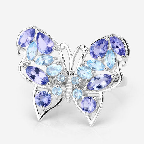 Bids.com 3.60 Carat Genuine Tanzanite and Swiss Blue Topaz .925 Sterling Silver Ring Rings Lavender size 6.00,size 7.00,size 8.00,size 9.00,size 5.00