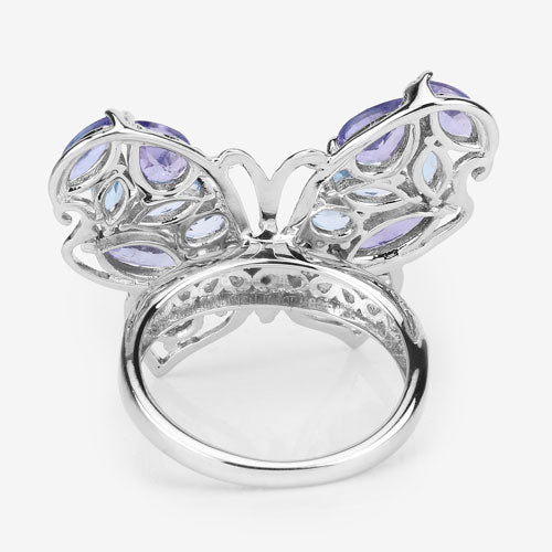 Bids.com 3.60 Carat Genuine Tanzanite and Swiss Blue Topaz .925 Sterling Silver Ring Rings White Smoke size 6.00,size 7.00,size 8.00,size 9.00,size 5.00