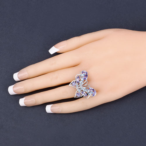 Bids.com 3.60 Carat Genuine Tanzanite and Swiss Blue Topaz .925 Sterling Silver Ring Rings Peach Puff size 6.00,size 7.00,size 8.00,size 9.00,size 5.00