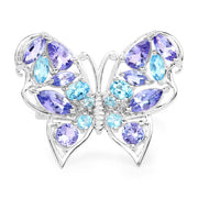 Bids.com 3.60 Carat Genuine Tanzanite and Swiss Blue Topaz .925 Sterling Silver Ring Rings White Smoke size 6.00,size 7.00,size 8.00,size 9.00,size 5.00