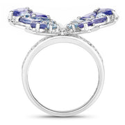 Bids.com 3.60 Carat Genuine Tanzanite and Swiss Blue Topaz .925 Sterling Silver Ring Rings White Smoke size 6.00,size 7.00,size 8.00