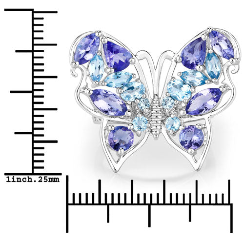 Bids.com 3.60 Carat Genuine Tanzanite and Swiss Blue Topaz .925 Sterling Silver Ring Rings White Smoke size 6.00,size 7.00,size 8.00