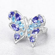 Bids.com 3.60 Carat Genuine Tanzanite and Swiss Blue Topaz .925 Sterling Silver Ring Rings White Smoke size 6.00,size 7.00,size 8.00