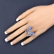 Bids.com 3.60 Carat Genuine Tanzanite and Swiss Blue Topaz .925 Sterling Silver Ring Rings Dark Slate Gray size 6.00,size 7.00,size 8.00