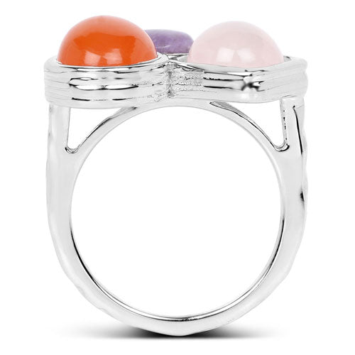 Bids.com 5.21 Carat Genuine Rose Quartz, Carnelian And Charolite .925 Sterling Silver Ring Rings White Smoke size 6.00,size 7.00,size 8.00,size 9.00