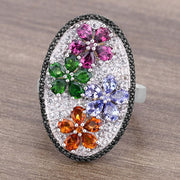 Bids.com 5.01 Carat Genuine Multi Stones .925 Sterling Silver Ring Rings Light Slate Gray size 5.00,size 6.00,size 7.00,size 8.00,size 9.00
