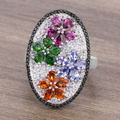 Bids.com 5.01 Carat Genuine Multi Stones .925 Sterling Silver Ring Rings Light Slate Gray size 5.00,size 6.00,size 7.00,size 8.00,size 9.00